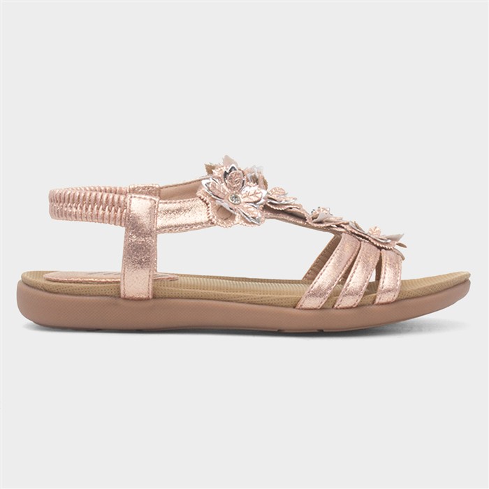 Girls Rose Gold Flower Slip On Sandal