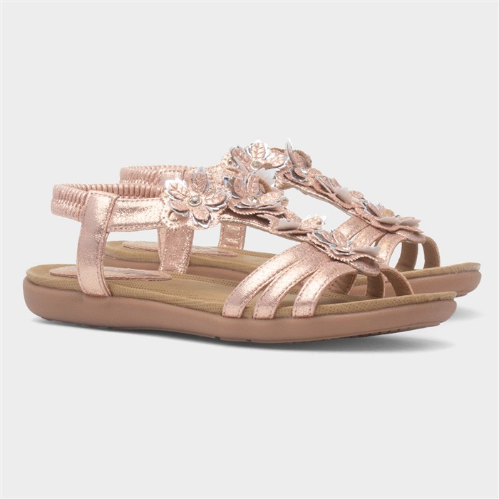 Girls Rose Gold Flower Slip On Sandal