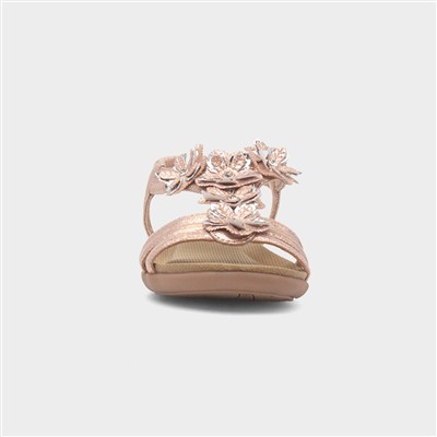 Girls Rose Gold Flower Slip On Sandal