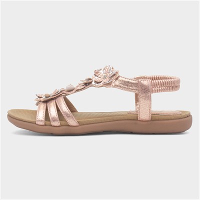 Girls Rose Gold Flower Slip On Sandal