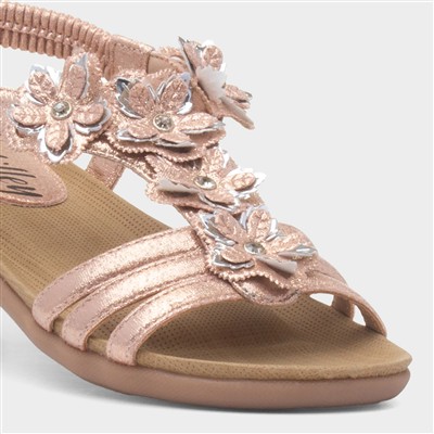 Girls Rose Gold Flower Slip On Sandal