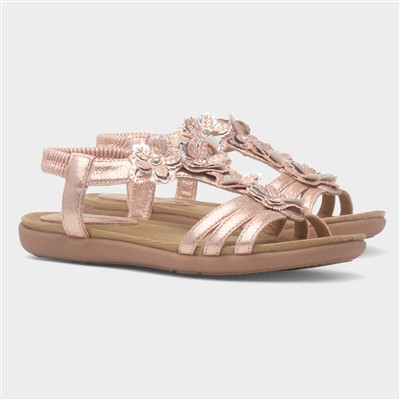 Girls Rose Gold Flower Slip On Sandal