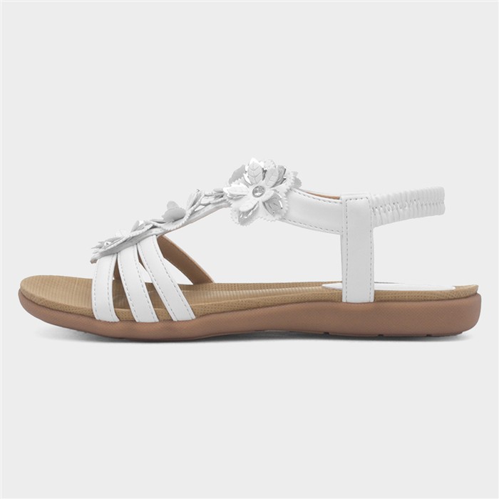 Girls White Diamante Flower Flat Sandal