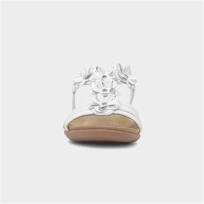 Girls White Diamante Flower Flat Sandal