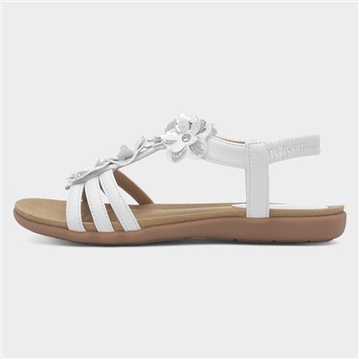 Girls White Diamante Flower Flat Sandal