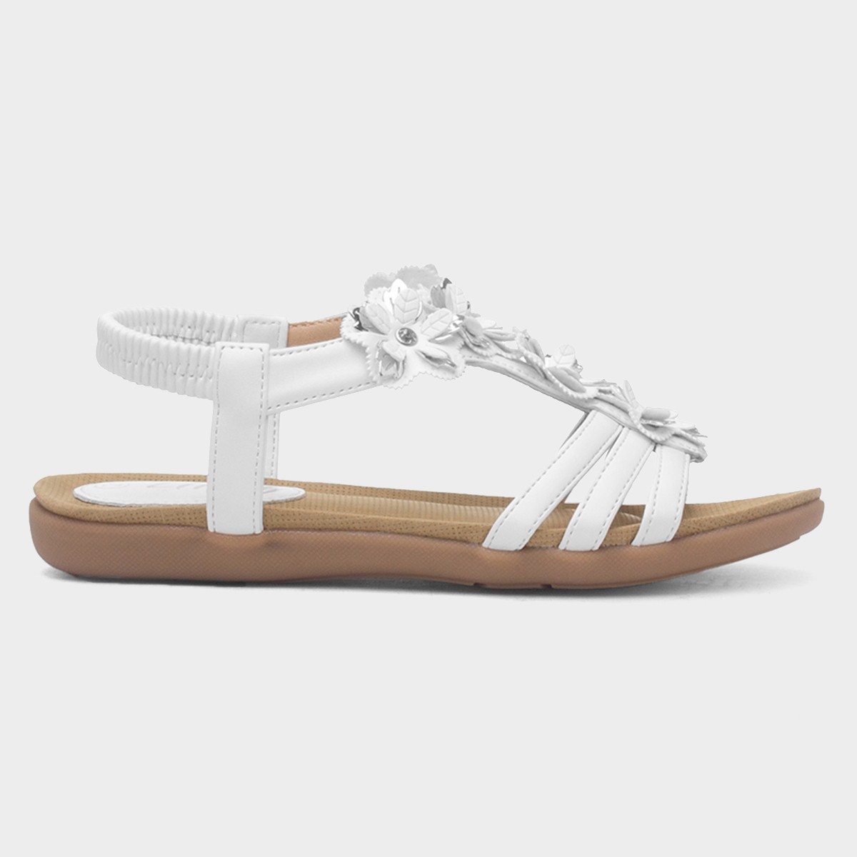 Girls White Diamante Flower Flat Sandal