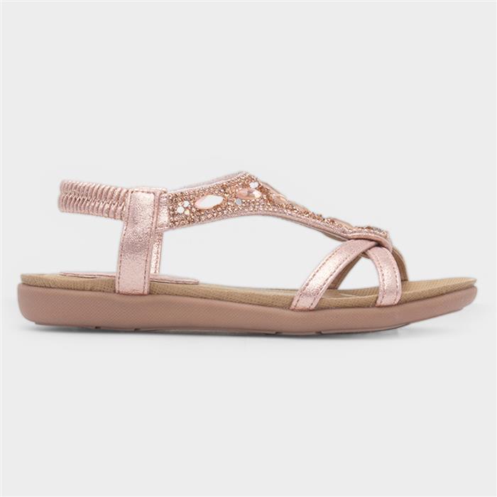 Girls Rose Gold Diamante Slip On Sandal