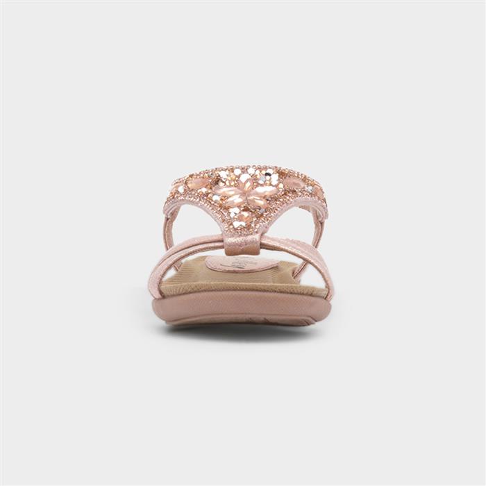 Girls Rose Gold Diamante Slip On Sandal