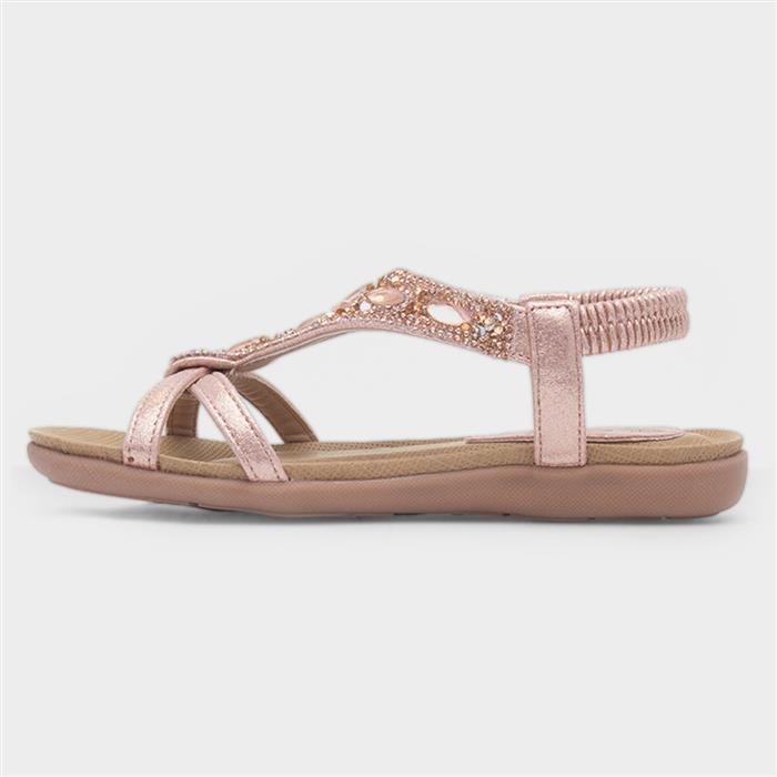 Girls Rose Gold Diamante Slip On Sandal