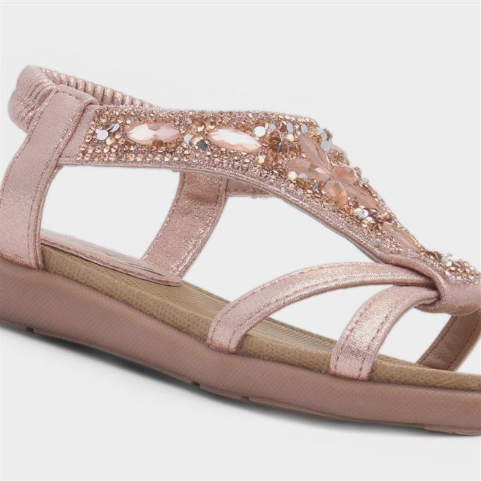 Girls Rose Gold Diamante Slip On Sandal