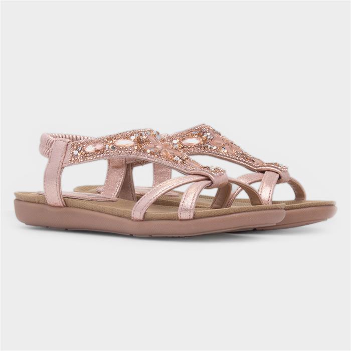 Girls Rose Gold Diamante Slip On Sandal