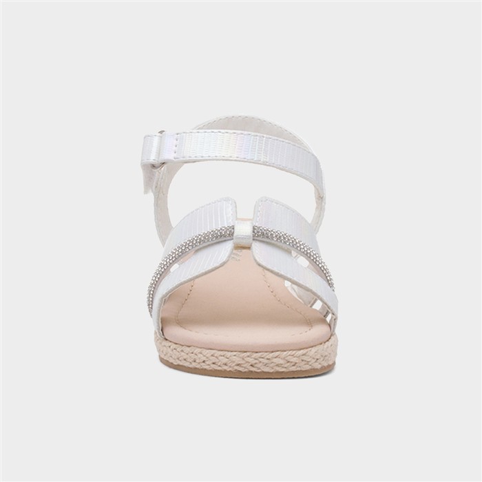 Girls White Diamante Cork Wedge Sandal