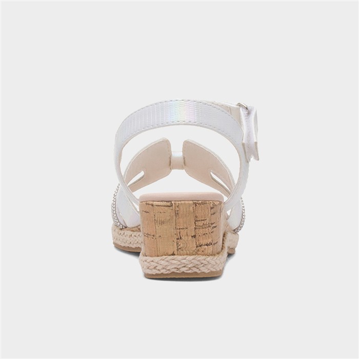 Girls White Diamante Cork Wedge Sandal