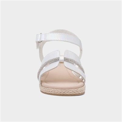 Girls White Wedge Diamante Sandal