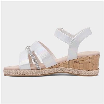 Girls White Wedge Diamante Sandal