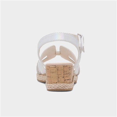 Girls White Wedge Diamante Sandal