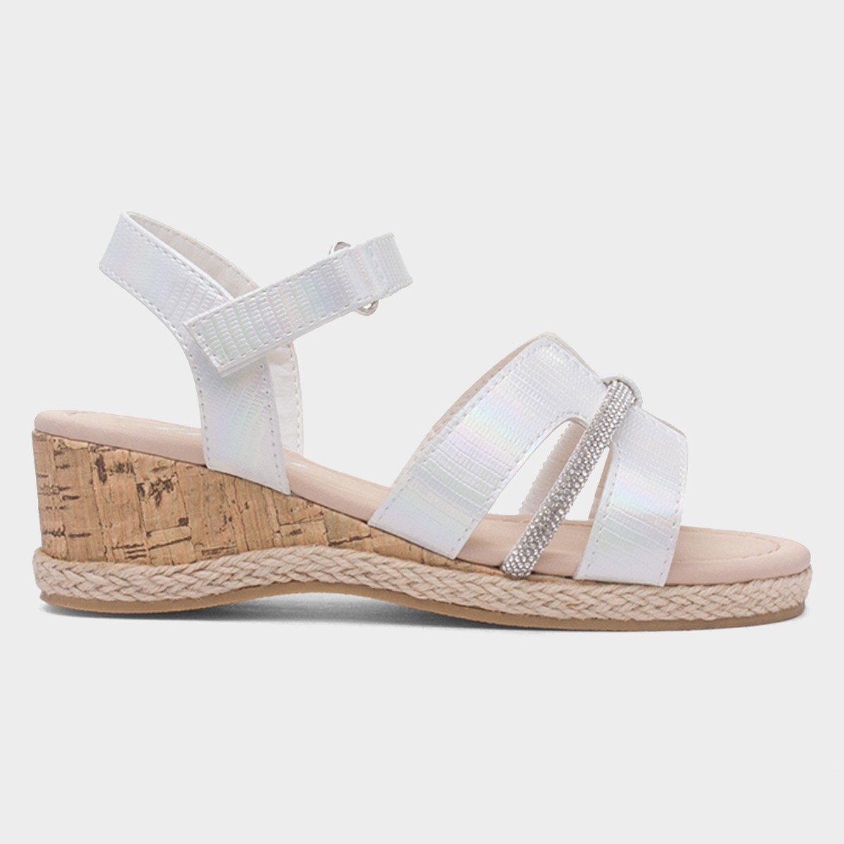 Girls White Wedge Diamante Sandal