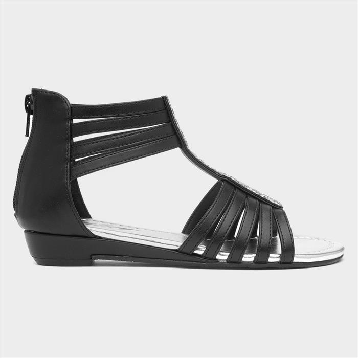 Girls Black Diamante Sandal