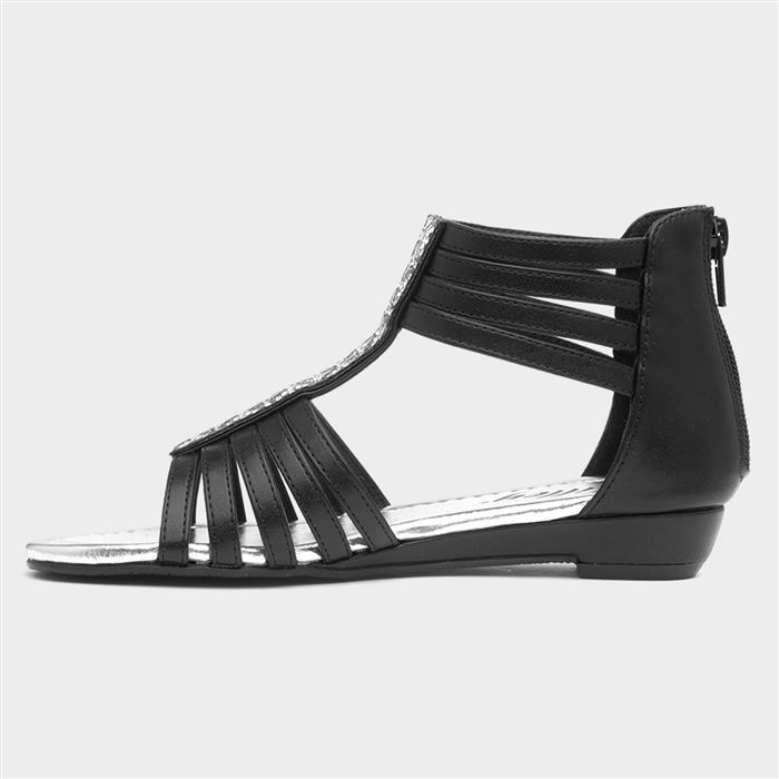 Girls Black Diamante Sandal