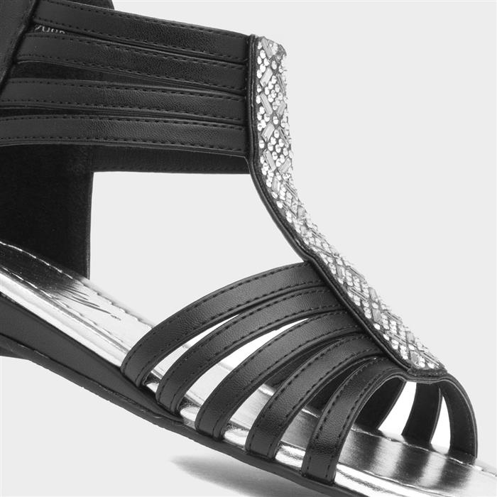 Girls Black Diamante Sandal