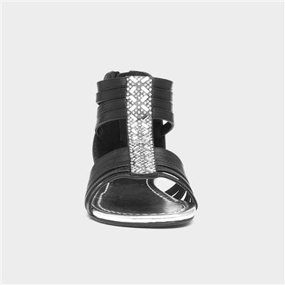 Girls Black Diamante Sandal