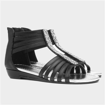 Girls Black Diamante Sandal