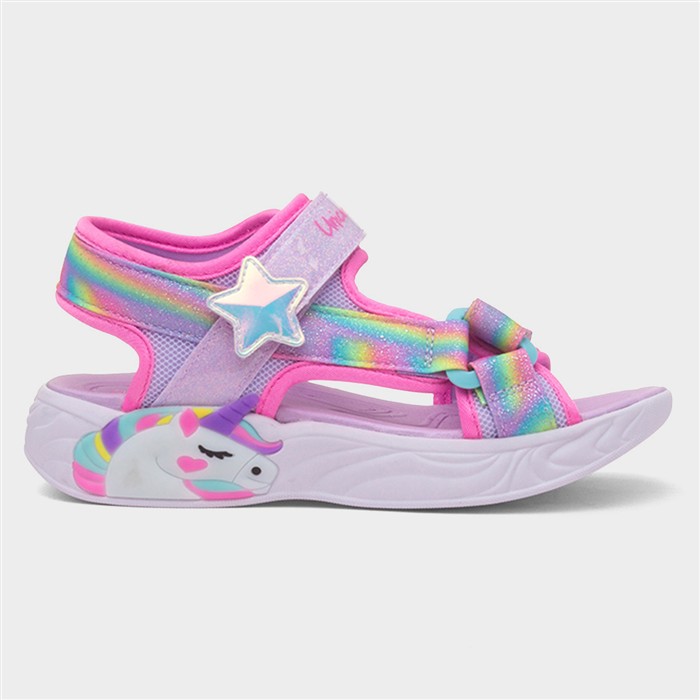 Skechers Girls Purple Unicorn Light Up Flat Sandal Size 28