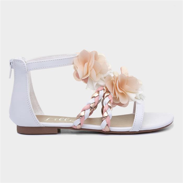 Lilley Girls Floral Flat Sandal in White