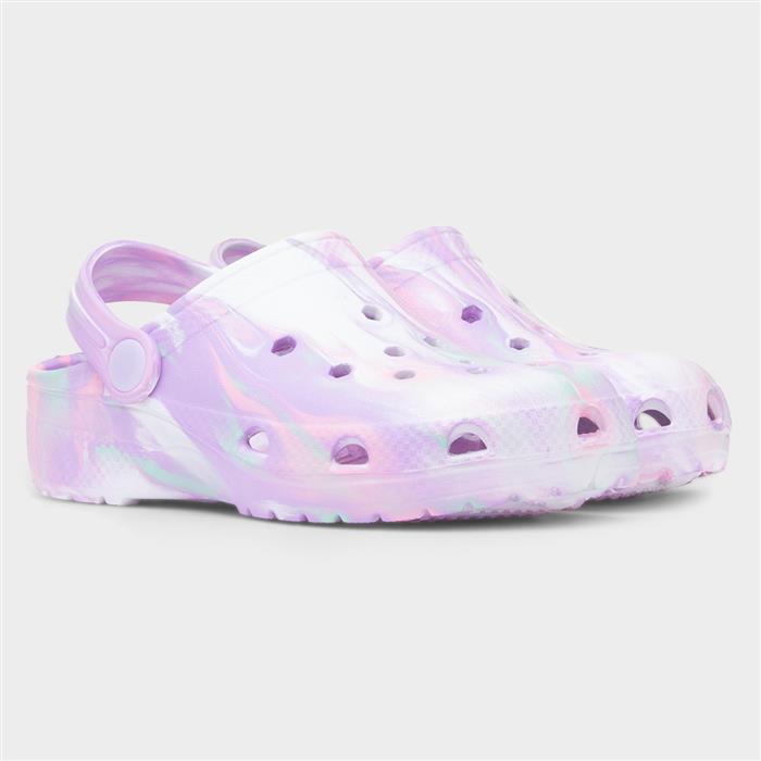 Girls White Multi Marble Slip On EVA Clog