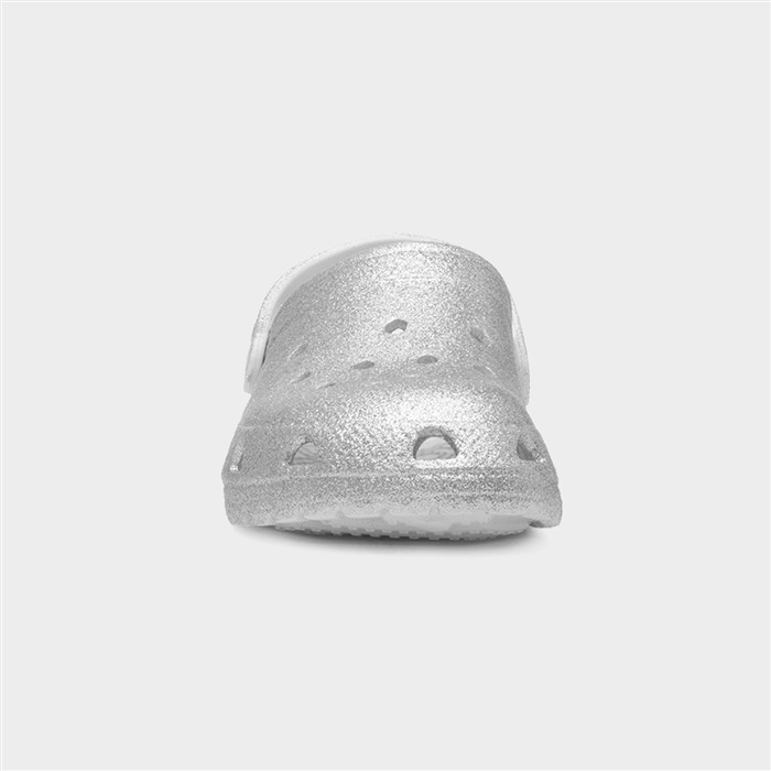 Girls Silver Glitter Slip On EVA Clog