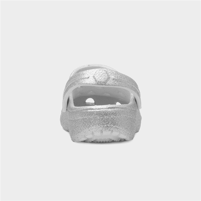 Girls Silver Glitter Slip On EVA Clog