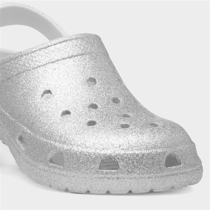 Girls Silver Glitter Slip On EVA Clog
