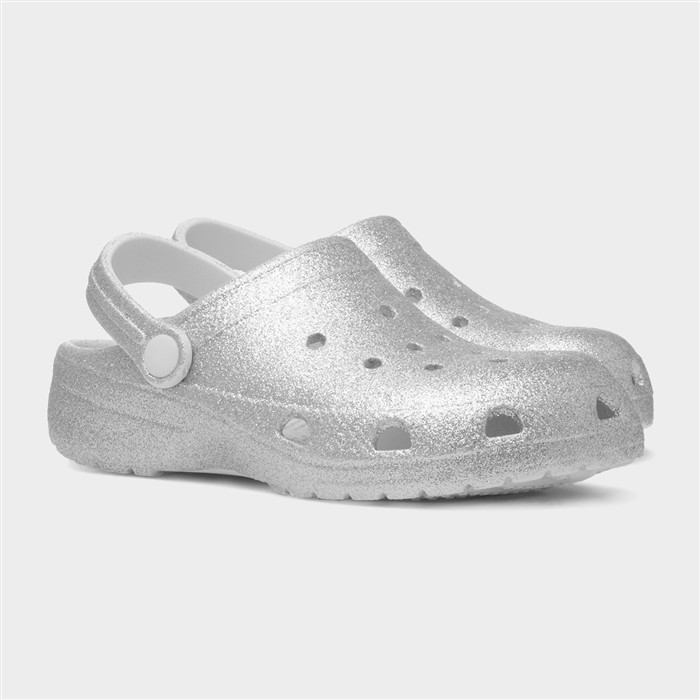 Girls Silver Glitter Slip On EVA Clog