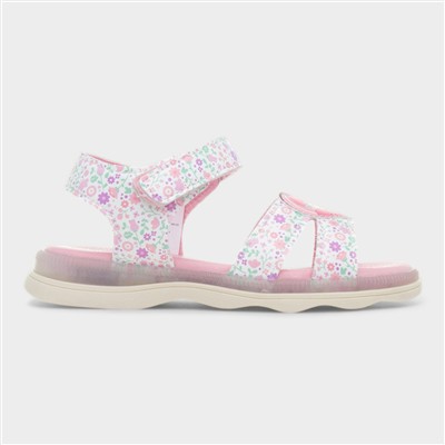 Kids Pink Easy Fasten Floral Light Up Sandal
