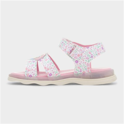 Kids Pink Easy Fasten Floral Light Up Sandal