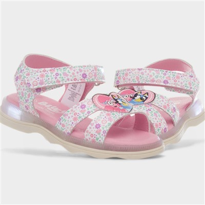 Kids Pink Easy Fasten Floral Light Up Sandal
