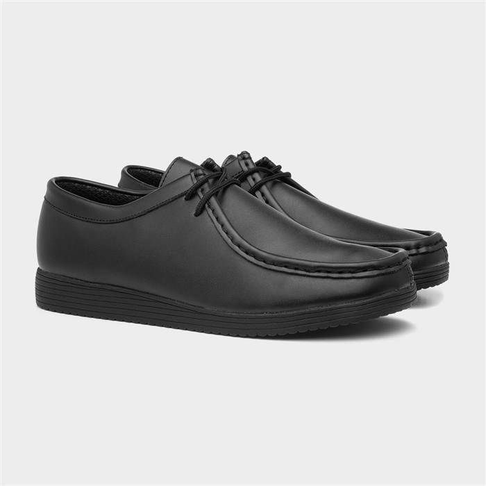 Mens Wallabee Black Coated Leather Shoe