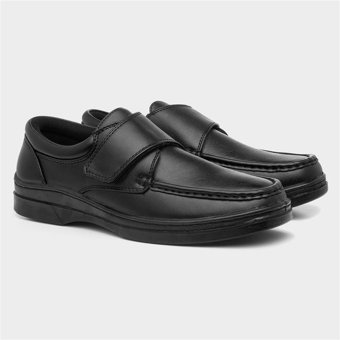 Mens Black Casual Easy Fasten Shoe