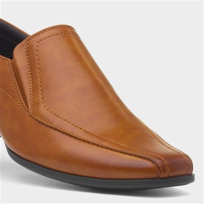 Mens Tan Formal Slip On Square Toe Shoe