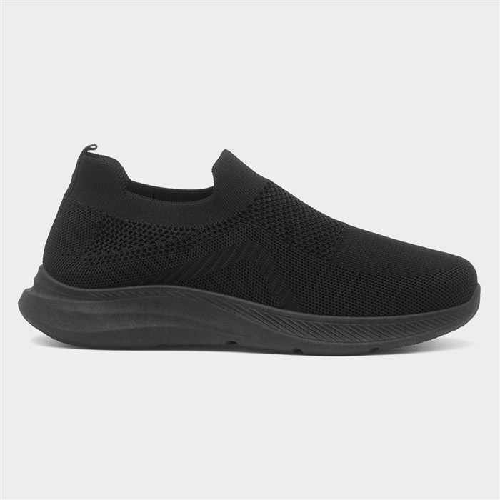 Mens Black Knitted Slip On Casual Shoe