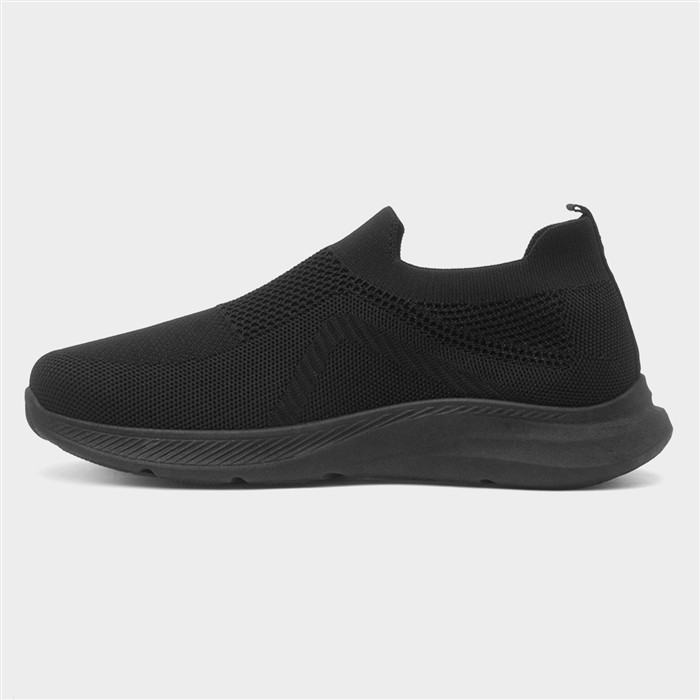 Mens Black Knitted Slip On Casual Shoe