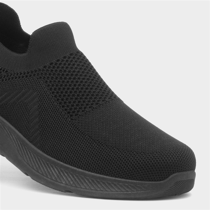Mens Black Knitted Slip On Casual Shoe