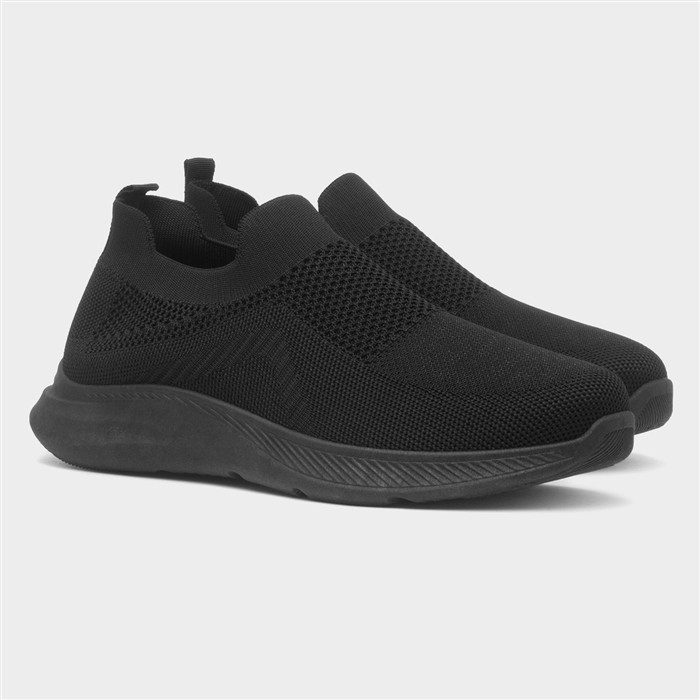 Mens Black Knitted Slip On Casual Shoe