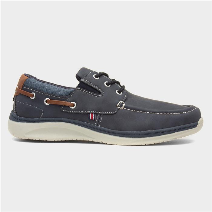 Harlan Mens Navy Lace Up Boat Shoe