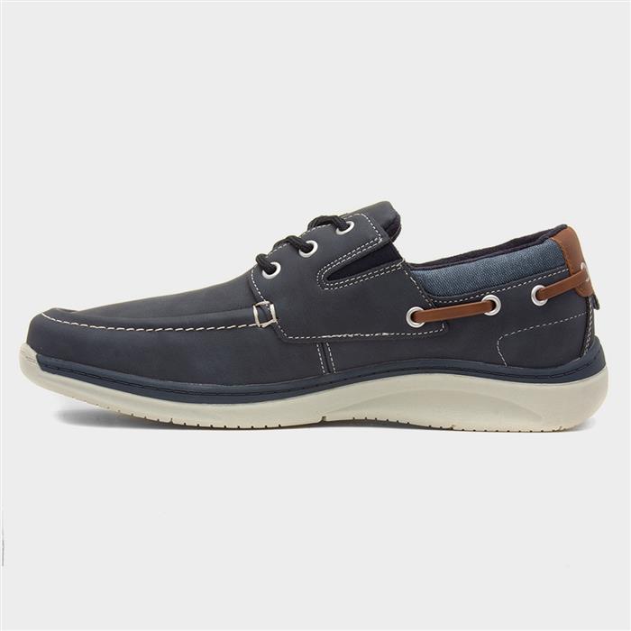 Harlan Mens Navy Lace Up Boat Shoe
