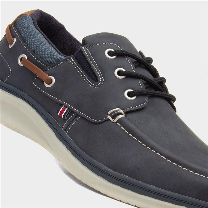 Harlan Mens Navy Lace Up Boat Shoe