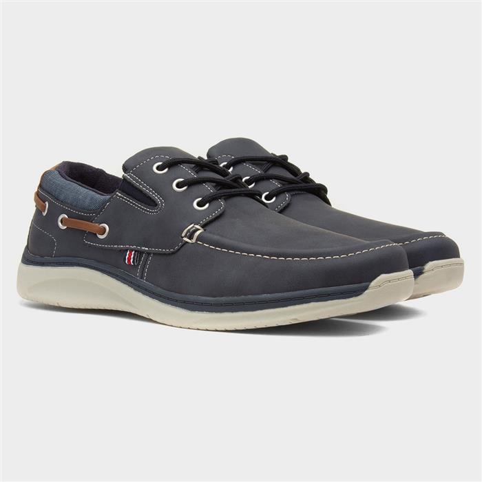 Harlan Mens Navy Lace Up Boat Shoe
