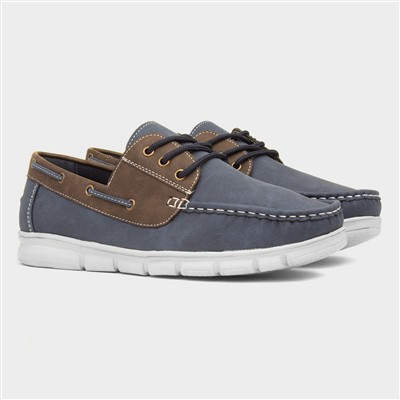 Ant Mens Navy & Brown Boat Shoe