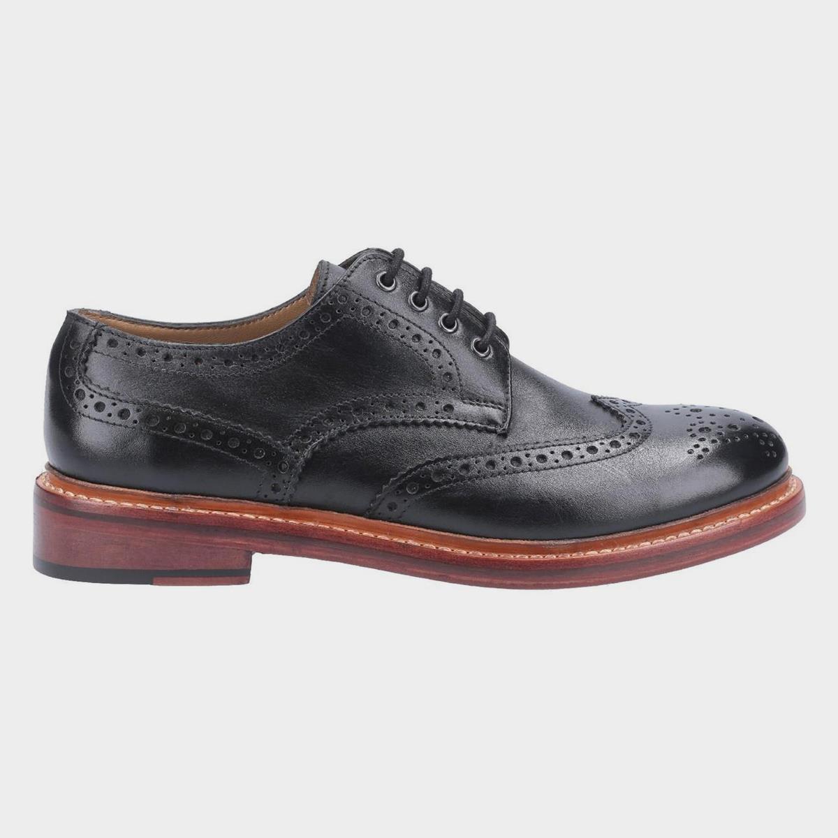 Cotswold Quenington Mens Black Leather Brogue-520237 | Shoe Zone