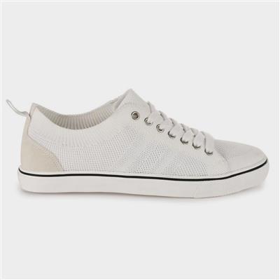 Knitted Mens White Lace Up Casual Shoe